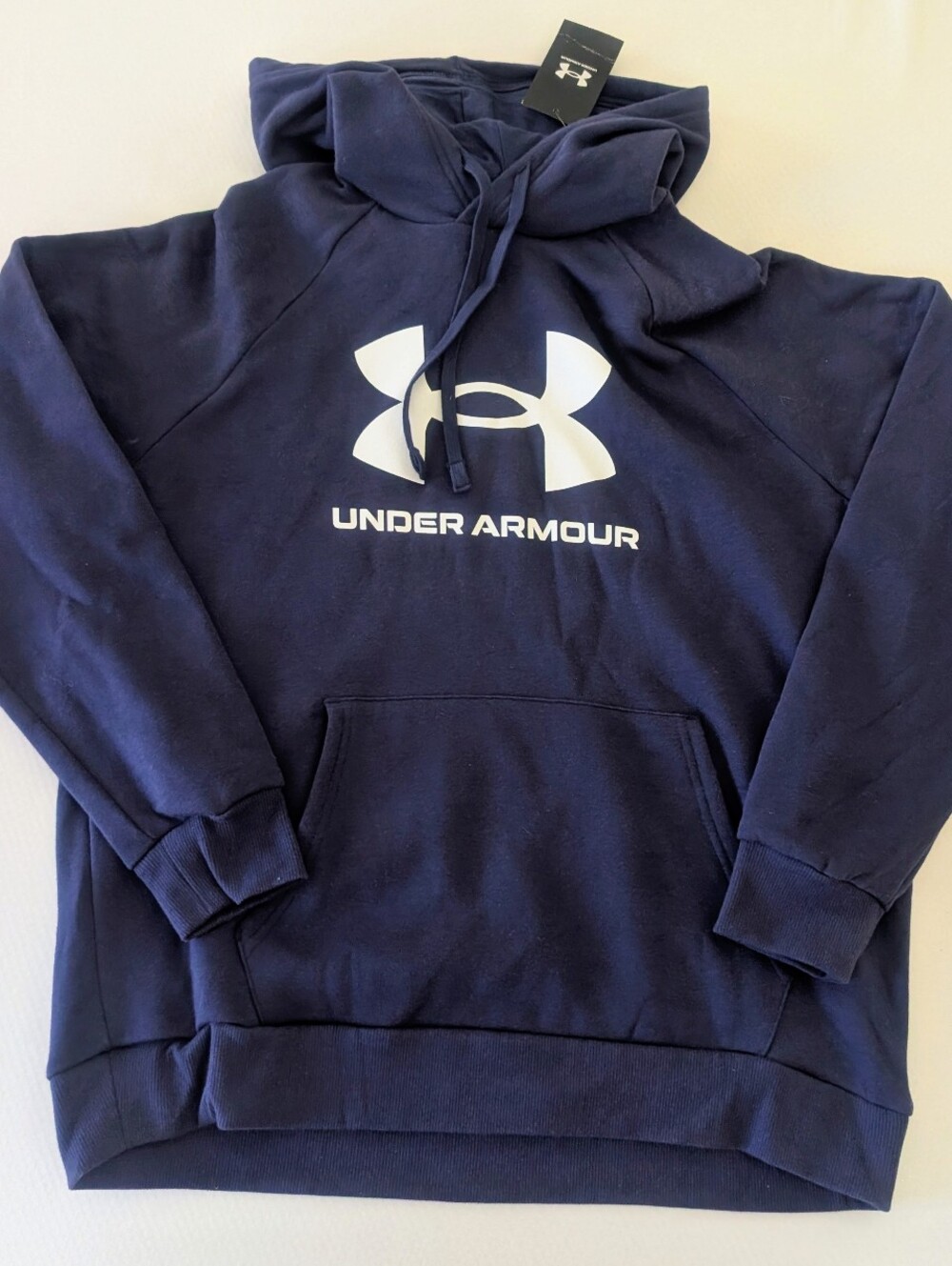 NWT Under Armour Men's Sz Large Hoodie Rival Fleece Big Logo Sweatshirt Navy